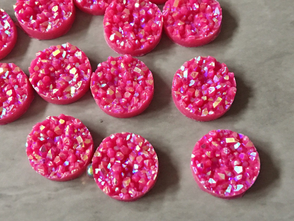 12mm Druzy Cabochons, Hot Pink SPARKLE, jewelry making kit, earring set, diy jewelry, druzy studs, 12mm Druzy, cabochon, stud earrings, PINK