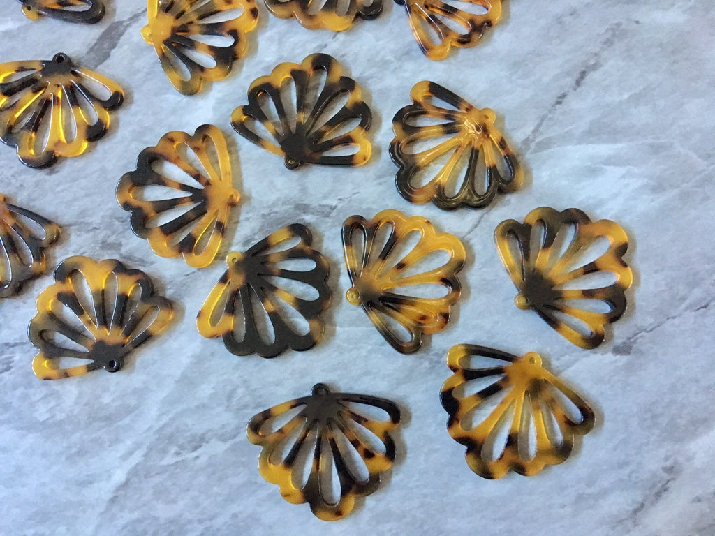 Butterfly Wings cutout acrylic 36mm Earring Necklace pendant bead one hole top, brown black tortoise shell print round
