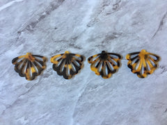Butterfly Wings cutout acrylic 36mm Earring Necklace pendant bead one hole top, brown black tortoise shell print round