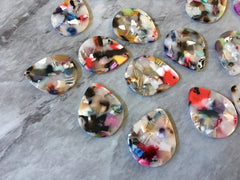 Teardrop Airy Rainbow Mosaic Resin Beads, acrylic 29mm Earring Necklace pendant bead, one hole at top, pride unicorn jewelry acrylic DIY
