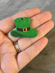 3D Printed Green Glitter Beads, rainbow cutout acrylic 35mm St Patricks Day one hole at top DIY blanks, Leprechaun Hat clover