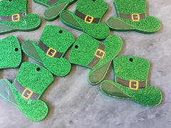 3D Printed Green Glitter Beads, rainbow cutout acrylic 35mm St Patricks Day one hole at top DIY blanks, Leprechaun Hat clover