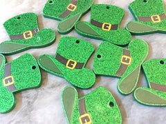 3D Printed Green Glitter Beads, rainbow cutout acrylic 35mm St Patricks Day one hole at top DIY blanks, Leprechaun Hat clover