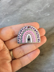 XL Pink Silver Leopard Print Rainbow Acrylic Blanks Cutout, earring jewelry making, drop earring blanks, 35mm animal print U shape half moon