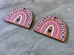 XL Rosegold Pink Leopard Print Rainbow Acrylic Blanks Cutout, earring jewelry making, drop blanks, 35mm animal print U shape half moon
