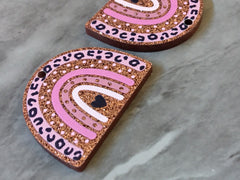 XL Rosegold Pink Leopard Print Rainbow Acrylic Blanks Cutout, earring jewelry making, drop blanks, 35mm animal print U shape half moon