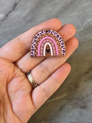 XL Rosegold Pink Leopard Print Rainbow Acrylic Blanks Cutout, earring jewelry making, drop blanks, 35mm animal print U shape half moon