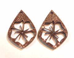Rosegold GLITTER Beads, Hawaiian Flower teardrop cutout acrylic 51mm Earring Necklace pendant bead, one hole at top DIY blanks drop dangle