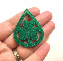 Dark Green GLITTER Beads, teardrop cutout acrylic 45mm Earring Necklace pendant bead, one hole at top DIY blanks green circle drop dangle