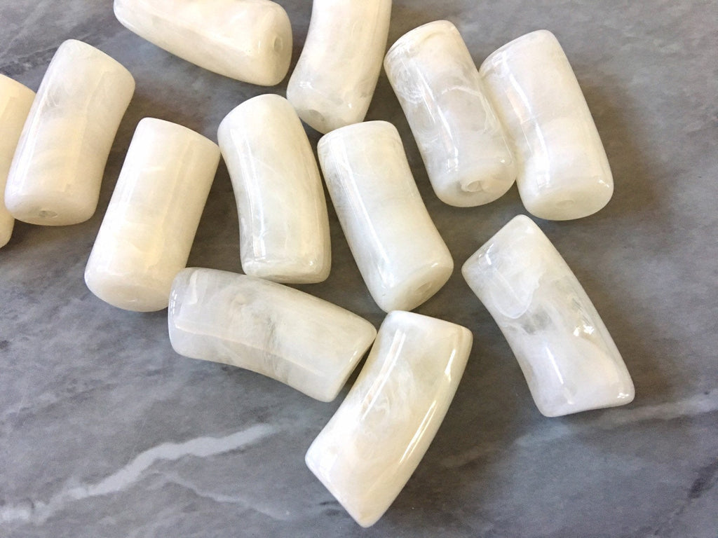 Acrylic curved tube beads, cream tube bracelet beads, resin tube beads accent statement bracelet, stretch bracelet beads