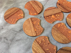 wood Grain + gold foil resin Beads, round cutout acrylic 37mm Earring Necklace pendant bead, one hole at top DIY wooden blanks brown