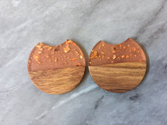 wood Grain + gold foil resin Beads, round cutout acrylic 37mm Earring Necklace pendant bead, one hole at top DIY wooden blanks brown