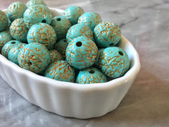 Round Turquoise acrylic beads, 16mm blue green chunky craft supplies, wire bangle, jewelry making, gold necklace, round circle jewelry