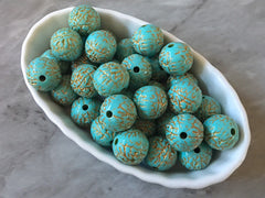 Round Turquoise acrylic beads, 16mm blue green chunky craft supplies, wire bangle, jewelry making, gold necklace, round circle jewelry