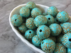 Round Turquoise acrylic beads, 16mm blue green chunky craft supplies, wire bangle, jewelry making, gold necklace, round circle jewelry