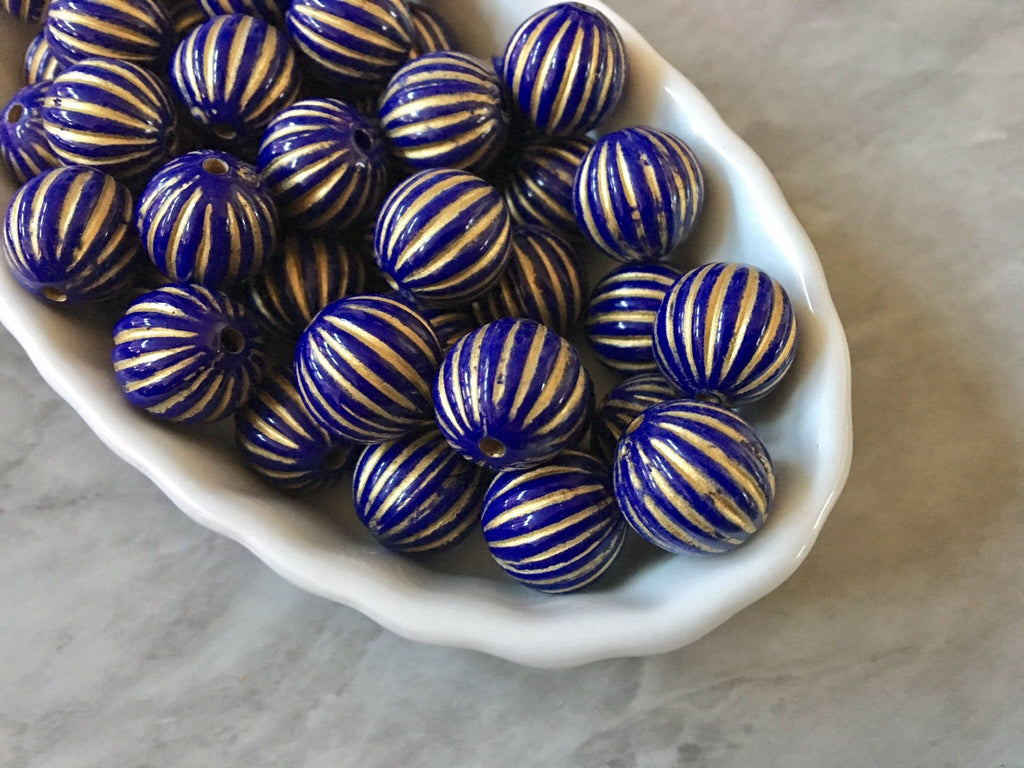 Round Royals Blue acrylic beads, 14mm dark blue chunky craft supplies, wire bangle, jewelry making, gold necklace, round circle jewelry