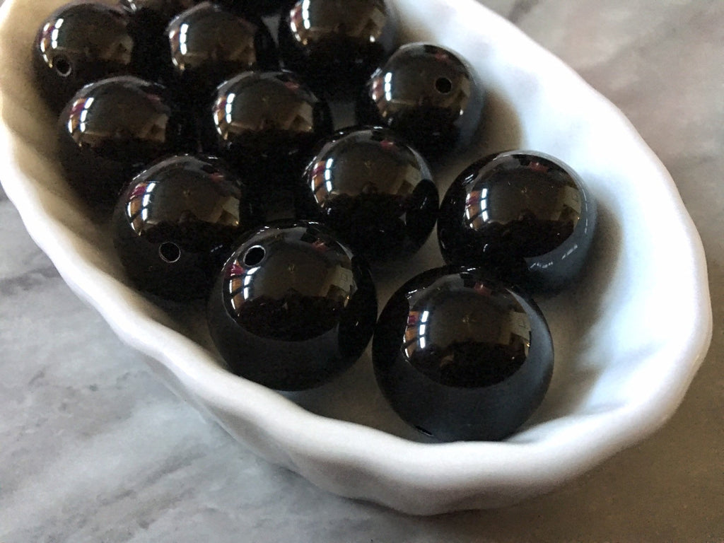 Shiny Black 20mm round beads, gumball beads, bubblegum beads, chunky beads, 20mm girls necklace jewelry, chunky necklace