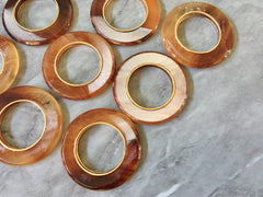Gold rimmed resin white & Tortoise Shell Beads, circle cutout acrylic 44mm Earring Necklace geometric pendant bead stone acrylic acetate