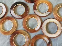 Gold rimmed resin white & Tortoise Shell Beads, circle cutout acrylic 44mm Earring Necklace geometric pendant bead stone acrylic acetate