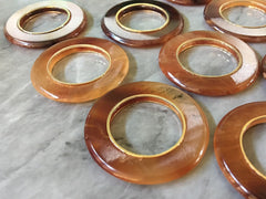 Gold rimmed resin white & Tortoise Shell Beads, circle cutout acrylic 44mm Earring Necklace geometric pendant bead stone acrylic acetate