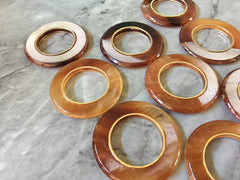Gold rimmed resin white & Tortoise Shell Beads, circle cutout acrylic 44mm Earring Necklace geometric pendant bead stone acrylic acetate