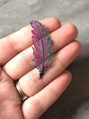 Filigree Rainbow Beads, feather cutout acrylic 48mm Earring Necklace pendant bead dipped metal filigree jewelry oval drop earrings