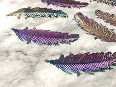 Filigree Rainbow Beads, feather cutout acrylic 48mm Earring Necklace pendant bead dipped metal filigree jewelry oval drop earrings
