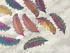 Filigree Rainbow Beads, feather cutout acrylic 48mm Earring Necklace pendant bead dipped metal filigree jewelry oval drop earrings
