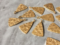 VINTAGE Hammered animal print metal earring Beads, 24mm triangle cutout Necklace pendant bead, one hole at top DIY blanks, gold metal blanks