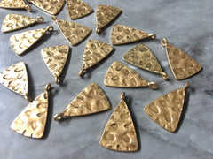 VINTAGE Hammered animal print metal earring Beads, 24mm triangle cutout Necklace pendant bead, one hole at top DIY blanks, gold metal blanks