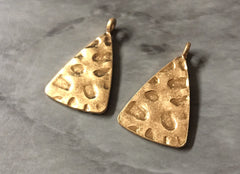 VINTAGE Hammered animal print metal earring Beads, 24mm triangle cutout Necklace pendant bead, one hole at top DIY blanks, gold metal blanks