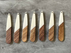 Wood Grain + White Resin Beads, geometric shape acrylic 45mm Long Earring or Necklace pendant bead 1 one hole teardrop rectangle stick