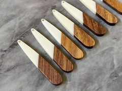 Wood Grain + White Resin Beads, geometric shape acrylic 45mm Long Earring or Necklace pendant bead 1 one hole teardrop rectangle stick