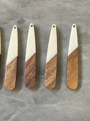 Wood Grain + White Resin Beads, geometric shape acrylic 45mm Long Earring or Necklace pendant bead 1 one hole teardrop rectangle stick