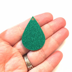 Dark Green GLITTER Beads, teardrop cutout acrylic 40mm Earring Necklace pendant bead, one hole at top DIY blanks green circle drop dangle