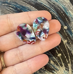 Rainbow 24mm Mosaic post earring blanks, colorful drop earring, silver or gold stud earrings statement jewelry, dangle DIY earring making