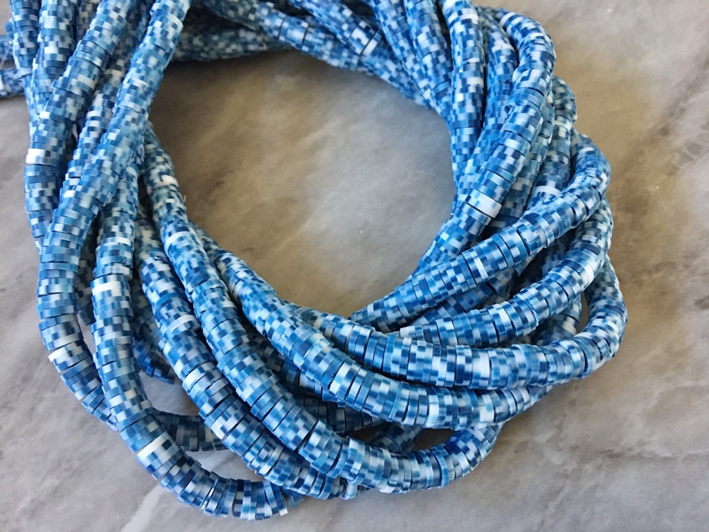 Jean Jacket Tye Dye 6mm WHOLESALE rubber disc beads, 16” strand heishi colorful round polymer, colorful pride clearance beads donut tie die