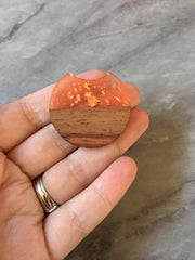 wood Grain + gold foil resin Beads, round cutout acrylic 37mm Earring Necklace pendant bead, one hole at top DIY wooden blanks brown