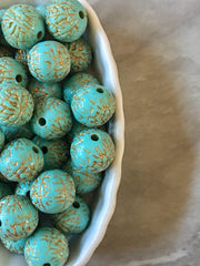 Round Turquoise acrylic beads, 16mm blue green chunky craft supplies, wire bangle, jewelry making, gold necklace, round circle jewelry