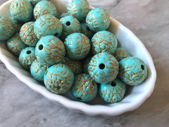 Round Turquoise acrylic beads, 16mm blue green chunky craft supplies, wire bangle, jewelry making, gold necklace, round circle jewelry