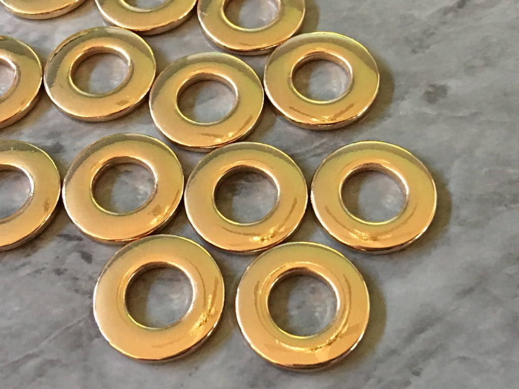 Gold Circle metal earring Rings, circle cutout Necklace pendant bead, one hole at top DIY blanks 23mm across circles, jewelry making
