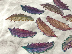 Filigree Rainbow Beads, feather cutout acrylic 48mm Earring Necklace pendant bead dipped metal filigree jewelry oval drop earrings