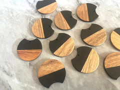 Wood Grain Black resin Beads, round cutout acrylic 37mm Earring Necklace pendant bead, one hole at top DIY wooden blanks brown