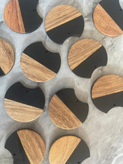 Wood Grain Black resin Beads, round cutout acrylic 37mm Earring Necklace pendant bead, one hole at top DIY wooden blanks brown
