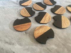 Wood Grain Black resin Beads, round cutout acrylic 37mm Earring Necklace pendant bead, one hole at top DIY wooden blanks brown