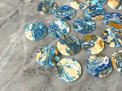 Gold & Blue Turquoise BEACH mosaic Resin Beads, circle cutout acrylic Earring Necklace pendant bead, one hole at top, jewelry acrylic DIY