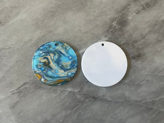 Gold & Blue Turquoise BEACH mosaic Resin Beads, circle cutout acrylic Earring Necklace pendant bead, one hole at top, jewelry acrylic DIY