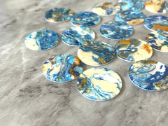 Gold & Blue Turquoise BEACH mosaic Resin Beads, circle cutout acrylic Earring Necklace pendant bead, one hole at top, jewelry acrylic DIY