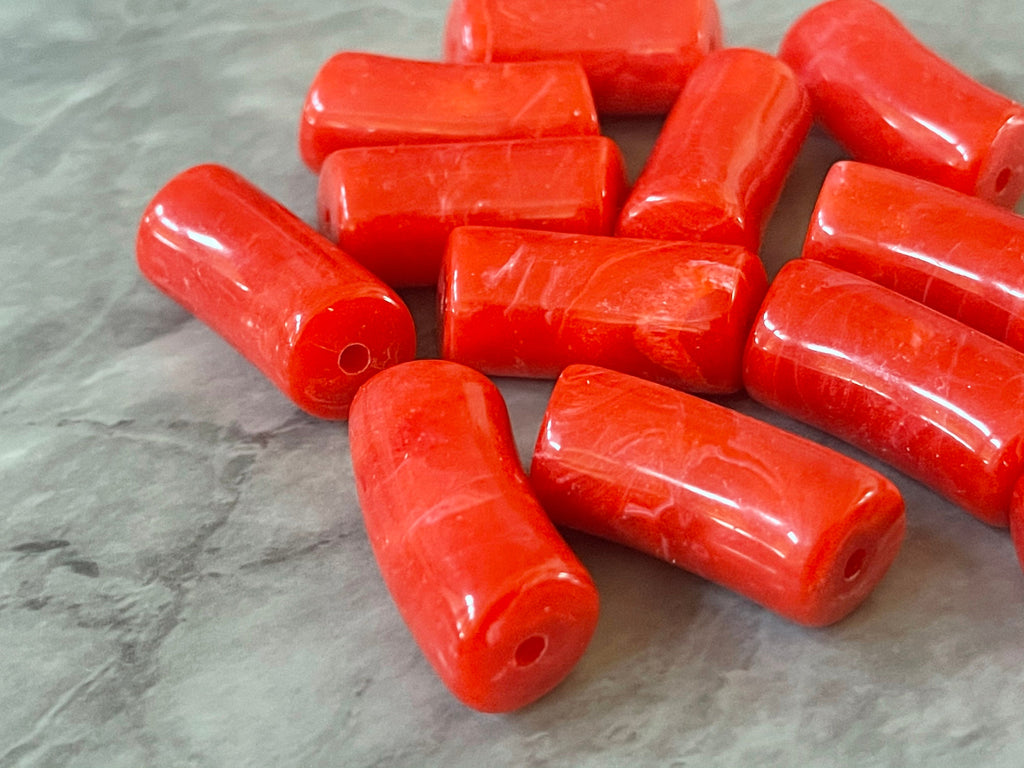 Acrylic curved tube beads, red orange tube bracelet beads, resin tube beads accent statement bracelet, stretch bracelet beads