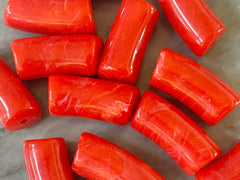 Acrylic curved tube beads, red orange tube bracelet beads, resin tube beads accent statement bracelet, stretch bracelet beads